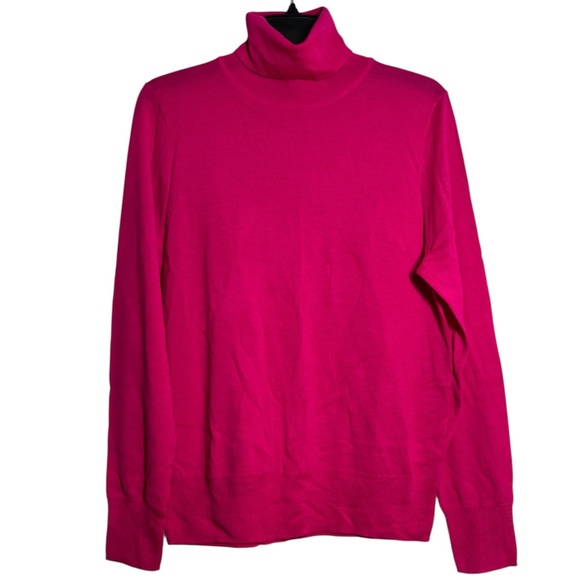 NWT J. Crew Hot Pink Merino Wool Blend Turtleneck Sweater Size Large - Picture 1 of 4